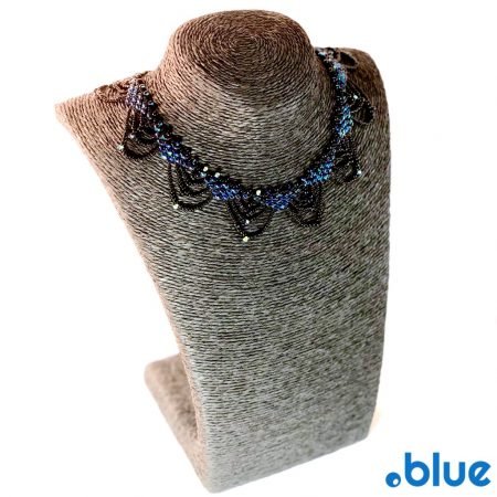 blue black seed beads necklace jewellery display full